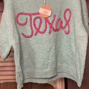 Texas Women's Sweater - Light Blue with Pink Accents